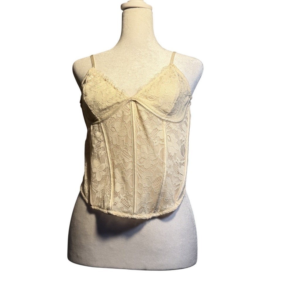 L.A. Hearts Lace Corset Top Women's Large Ivory Boned Bustier Cami Coquette Y2K